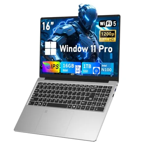 NAIKLULU 15.6 Pulgadas 2026 Laptop RAM 16GB SSD 256GB, Processor M3-6Y30 Pc Ordenador Portatil Notebook Computadora Portatil, 5000Mah/1920x1080P/Webcam/WIFI 5/Ranura para Tarjeta TF