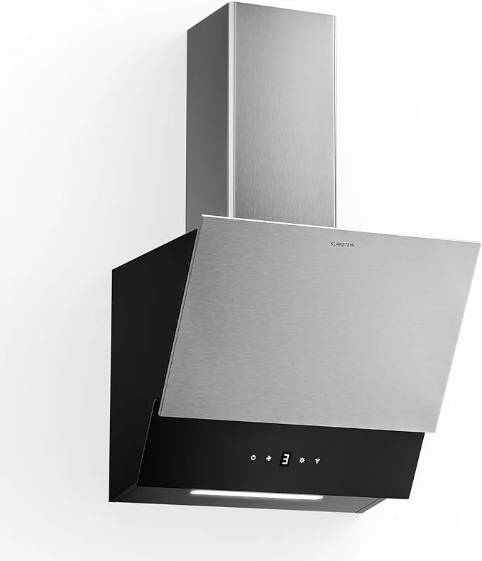 Klarstein Verosteel Campana Extractora 45 cm - 624 m³/h, Eficiencia A++, LED, Táctil, Filtro Carbón, Acero Inoxidable & Cristal, Silenciosa, Decorativa, Extractor Cocina