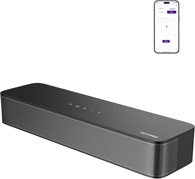 ULTIMEA Barra de Sonido 2.1ch para TV, subwoofer Integrado,132W, Control por App, Barras de Sonido Bluetooth 5.4 VoiceMX,Graves Ajustables,soundbar Todo en uno PC, óptico/AUX, Poseidon M20 Pro