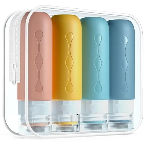 Gemice Botella de Viaje 4 Pack TSA aprobó la Botella de Viaje de Portátiles Silicona a Prueba de Fugas (90ml) para champús, lociones y artículos de tocador, FDA Certified BPA Free