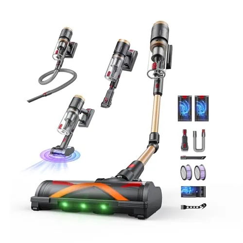 Circlio Aspiradora Sin Cable 58kPa/600W/150Min, Escoba Aspiradora sin Cable con Brazo Flexible, Manguera de 1m, Aspiradora Antiácaros para Colchones, Ideal para Suelos, Alfombras, Pelo de Mascotas