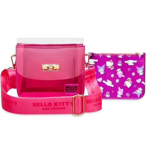 Get Trend Hello Kitty Sanrio Bolso Niña Chica Kuromi Kawaii Bolso Bandolera con Monedero Pequeño con Cremallera Viajar Comprar Anime Regalo Niñas (Rosa Hello Kitty)