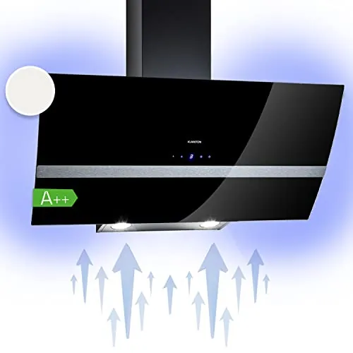Klarstein Clara Campana Extractora 90 cm Angular, Campanas Extractoras, Extractor Cocina con Filtro Aluminio para Grasa, Apto Lavavajillas, Flujo de aire de 590m³/h, Luz LED RGB, Bajo Consumo Clase A