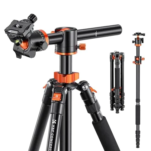 K&F CONCEPT Trípode Cámara 170cm Aluminio con Columna Central con Monopié, 360° Rótula de Bola Placa de Liberación para Cámara DSLR