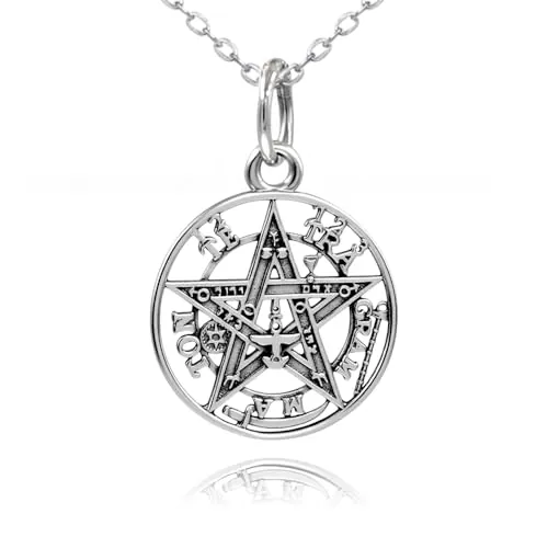 Colgante Tetragramaton Plata de Ley 925 - Amuletos de la Suerte y Proteccion con Pentagrama de 15mm - Se envía en una cajita Hand Made con Tarjeta (15mm con cadena)