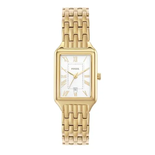 Fossil Reloj Raquel para mujer, movimiento de cuarzo de tres agujas con correa de acero inoxidable, Tono oro y blanco, 23 mm