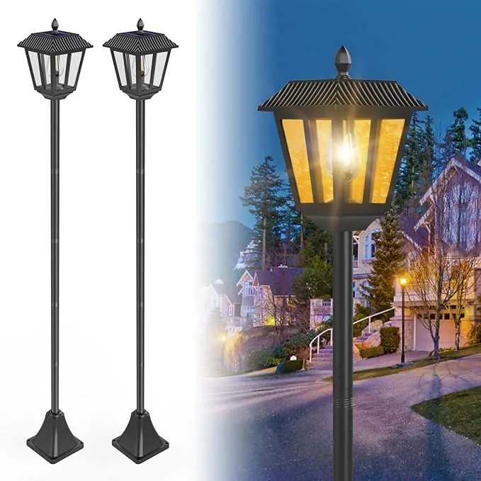 LED Faroles Solares para Exterior con Estaca, Lámparas Solares de Jardín, Resistentes al Clima, Farolas de Exterior 180 cm Luz Blanca Cálida (2 Piezas)