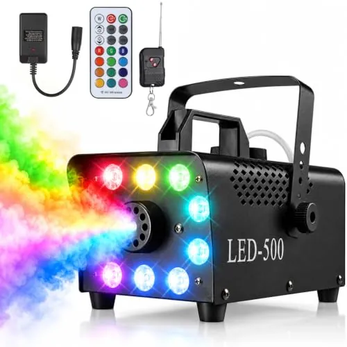 MAMIZO Máquina de Humo, 500W Máquina de Niebla Portátil | Máquina Humo con Remotos Inalámbricos, 10 Luces LED 13 Colores de Efectos RGB, para Halloween, Navidad, Fiesta, Bodas y DJ