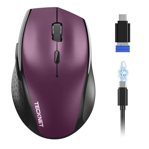 TECKNET PRO Ratón Bluetooth Inalámbrico con Dual BT 5.0 y 2,4 GHz, 6400DPI | Recargable, Adaptador USB C Raton, Multidispositivo, Ergonómico con Clic Silencioso, 6 Botones para Portátiles, PC