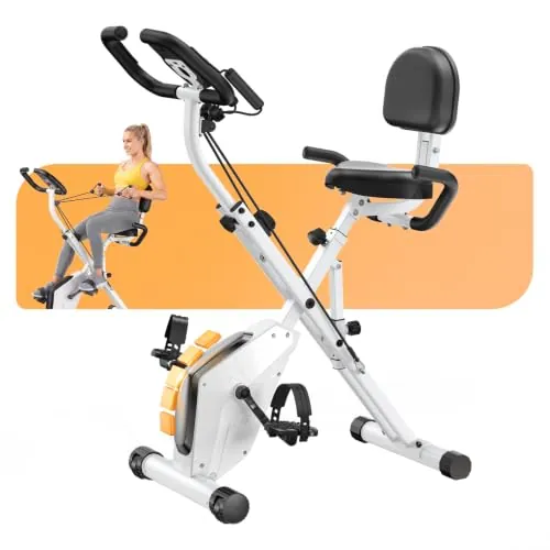 Botifly Bicicleta estática plegable de casa 4 en 1, bicicleta magnética plegable, resistencia magnética ajustable a 16 niveles, monitor LCD y sensor de frecuencia cardíaca