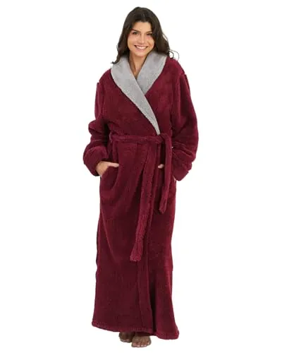 ZFSOCK Albornoz Mujer Larga Invierno: Bata Polar Suave y Grueso con Bolsillos y Cinturón Albornoz Microfibra Ideal para Hogar Hostelería Ducha Piscina Regalo - Roja XL