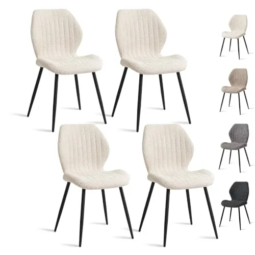 GrandCA HOME Juego de 4 Sillas de Comedor Sillas con Asiento Tapizado, Sillas de Cocina Nórdicas Sillas Acolchadas con Patas de Metal, Cojines de Tela, Beige