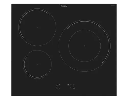 Candy CI633C/E14U, Placa Inducción, 3 Zonas, 60CM, 9 Niveles de Potencia y Booster, 7,2KW, Mandos Centrales, Indicador de Calor, Bloqueo de Seguridad, Alerta Sobrecalentamiento y Derrames, Negro