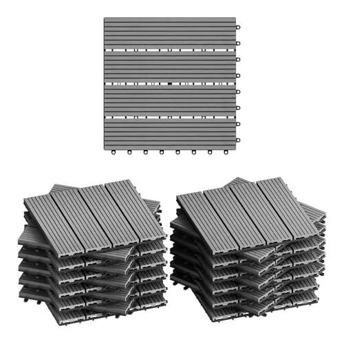 WOLTU Suelo de WPC Set de 22 Baldosas de Madera Exterior, Gris Claro