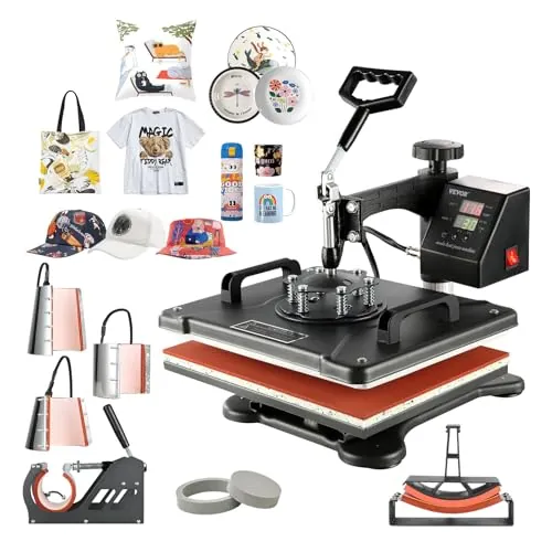 VEVOR 8 en 1 Prensa de Calor, Máquina de Transferencia de Calor de Tazas de 38 x 30 cm Máquina de Impresión de Calor con Pantalla LED Digital Color Negro para sombreros gorras camisetas tazas plato