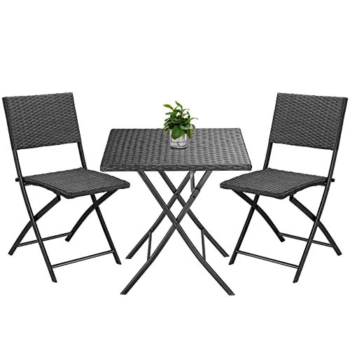 CASARIA Conjunto Muebles Balcón Mesa y 2 Sillas Plegables Poliratán Acero Estable Resistente Jardín