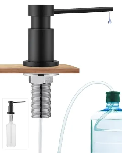 Sofetiy Dispensador Jabon Cocina Bajo Encimera, Dosificador Jabon Cocina Duradero con Tuercas de Acero INOX 304(sin Plástico), Botella de 300 ml y Tubo Silicona de Extensión de 1,25 m, Negro