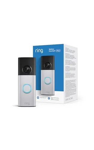 Ring Videotimbre Plus con batería (Battery Video Doorbell Plus) (última gen.), Timbre con cámara, Retinal 2K, Zoom 6x, Batería recargable, Prueba gratuita de 30 días del plan de suscripción Ring