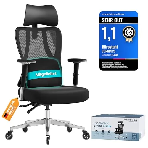 SONGMICS Silla de Oficina Ergonómica, Soporte Lumbar, Carga 150 kg
