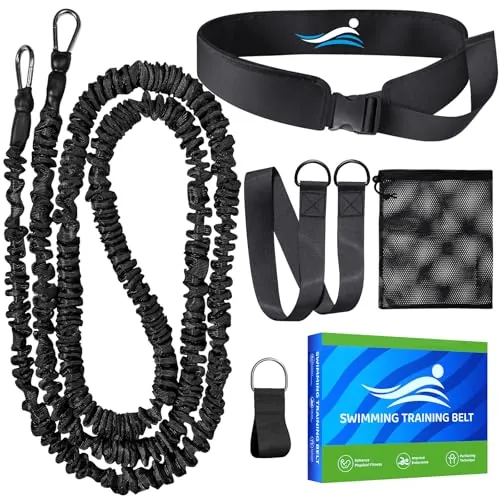 Correa de natación para piscina, ayuda para nadar para adultos, cinturón de natación para adultos, cinturón de resistencia con cuerda ajustable de 2,5-7,5M para cualquier piscina sin aparato contra