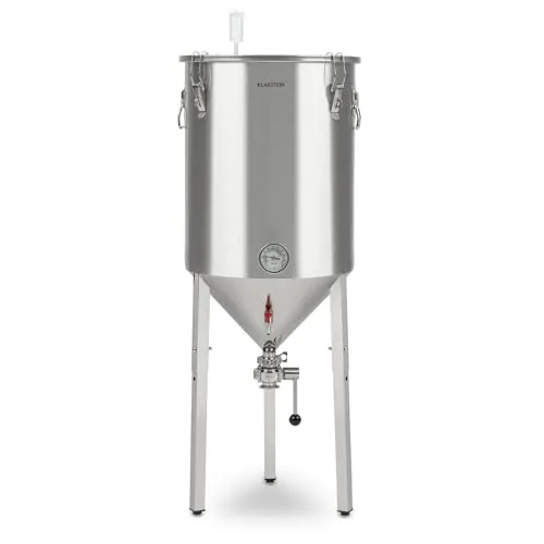 Klarstein Gärkeller Sistema para Elaborar Cerveza - Fermentador con Termómetro, Olla Cónica de Acero Inoxidable, para Cerveza o Vino, Airlock Tapa Hermética, Grifo, Pro 60 L, Plata