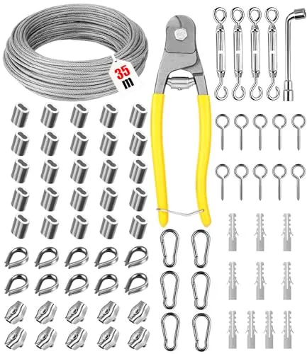 3mm 35m Cable de Acero Inoxidable, Kit Cable Acero Nylon, Cuerda de Alambre