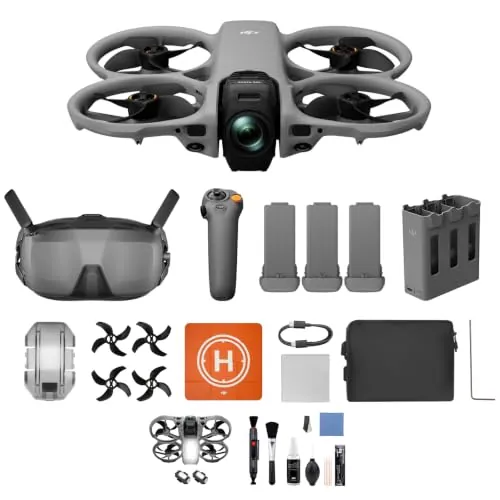 DJI Avata 360 Motion Fly More Combo mit Bundle, dron con imagen 8K de 1 pulgada, drone de cámara de 360°, gafas N3 y RC Motion 3 con protección de hélice, 3 baterías（Charger + Clean Kit + 2 Lights）