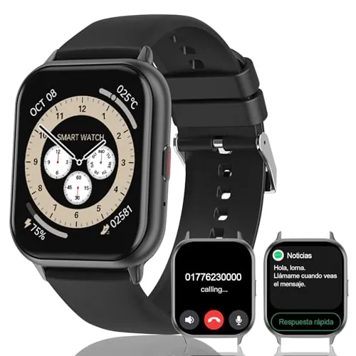 EBUYFIRE Reloj Inteligente Hombre Mujer, 1.83" Smartwatch Hombre Mujer con Llamadas Bluetooth,Reloj Deportivo con Podómetro,Monitor de Sueño,IP68 Pulsera Actividad para Android iOS (Negro)