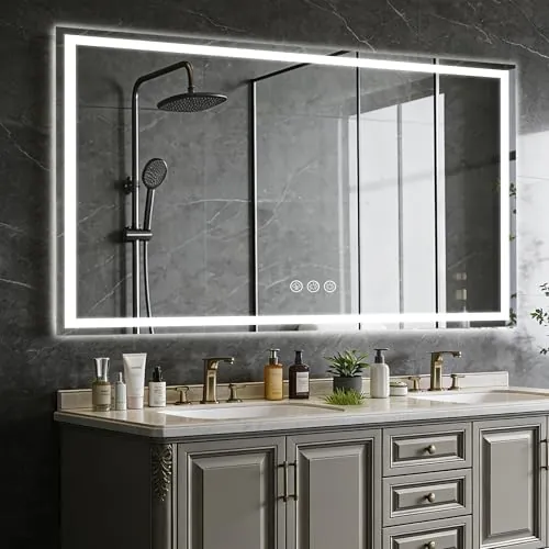 Ratsamee Espejo Baño con Luz 80x120cm, Espejos de Baño con LED con Antivaho, Regulable, 3 Colores Luz, Función Memoria