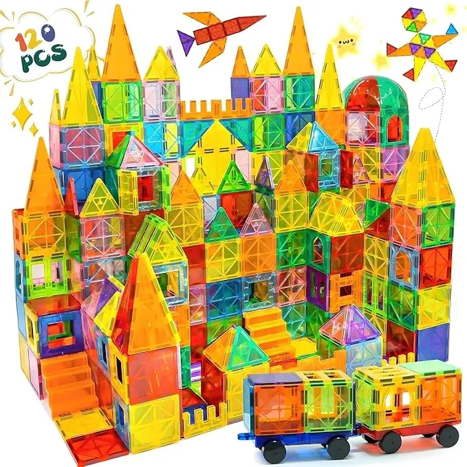 Olvy - Juego de 120 Bloques de construcción magnéticos Montessori para niños, diseño magnético a Partir de 3 años, Ladrillos Luminosos y Azulejos magnéticos (120 Azulejos magnéticos)
