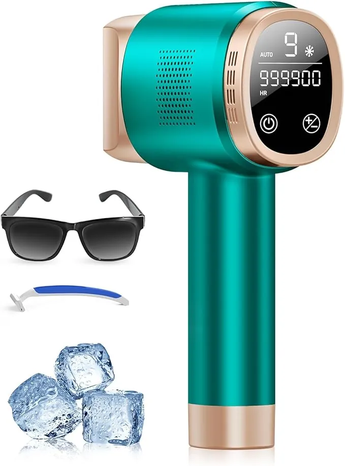 21J Depiladora Laser con Función de Refrigeración, 600-1200NM Depiladora Luz Pulsada con 9 Niveles de Energía, Pantalla Táctil LCD para Mujer y Hombre, Bikini, Axilas, Cara, Cuerpo Verde