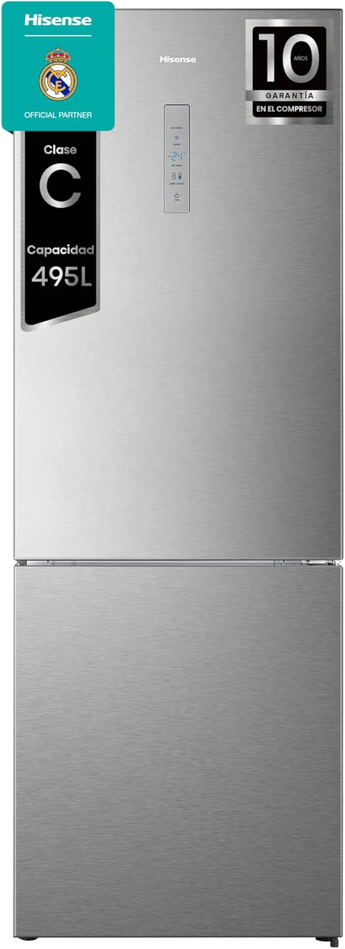 Hisense RB645N4BIC Frigorífico Combi 2 Puertas, Class C, 495 l, Alto 200 cm x Ancho 70.4 cm, Color Inox, Metal-Tech Cooling, Fresh Zone, Control de Humedad, Total No Frost, Iluminación LED
