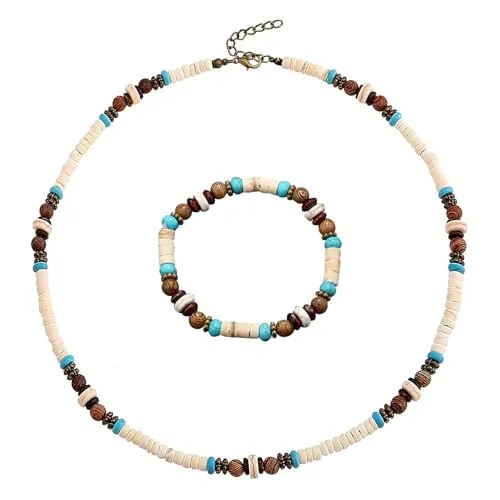 HESUSUSI Collar De Surfista Con Cuentas De Coco Hombre Cadena De Surfista Cuentas Collar De Surfero Gargantilla Joyas De Playa Hechas a Mano Hombres De Madera De Play De Madera Surfer Beach Look