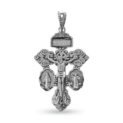 Inmaculada Romero IR Cruz del Perdón Colgante Plata Ley 925m maciza 36mm. JESÚS DE NAZARET REY DE LOS JUDÍOS