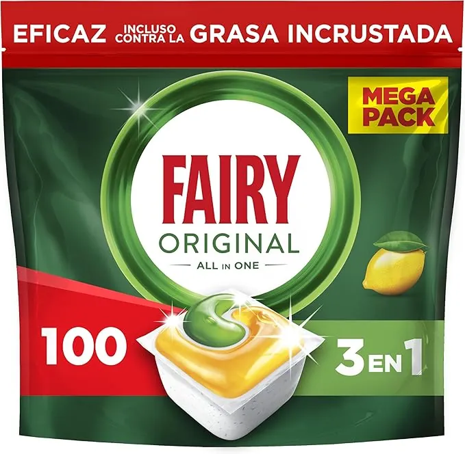 Fairy Original Todo En Uno Cápsulas De Lavavajillas Limón, 100 Cápsulas