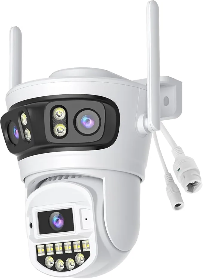 Reobiux Camara Vigilancia WiFi Exterior,2K,2.4/5G,Camara De Vigilancia Exterior 3Lente, Ethernet,PTZ,360°,Alámbrica,Visión Nocturna Color,Two-Way Audio,Detección Humana,IP66