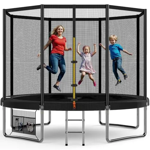 Devoko Cama Elástica Exterior para Niños Ø 183/228/305/366/427 cm, Trampolines para Niños con Malla de Zapatos, Escalera, Red de Seguridad, Capacidad de Carga 50-150 kg