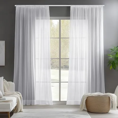 Deconovo Cortinas Blancas para Salón Modernas, 2 Piezas, 140x245 cm