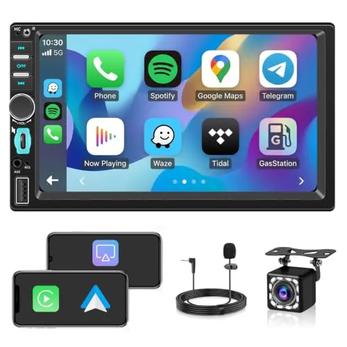 Moobsnry Radio Coche Bluetooth 1 DIN con CarPlay y Android Auto Inalámbrico