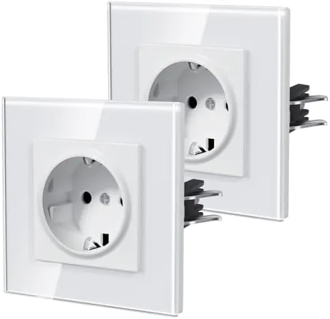 BSEED Enchufe Pared con Cristal,Enchufes Empotrable Estándar,Instalación Con Garfio,Conexión sin Destornillador,Seguridad infantil,E-Serie,1 Enchufe - 2 Paquetes,86mm Blanco