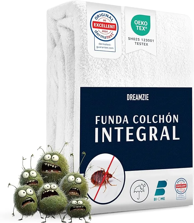 Dreamzie Protector Colchon 180x200 x 28 cm - Cubre Colchon Antichinches Completa 180x200 con Cierre de Cremallera para Alergias - Funda Colchon Impermeable