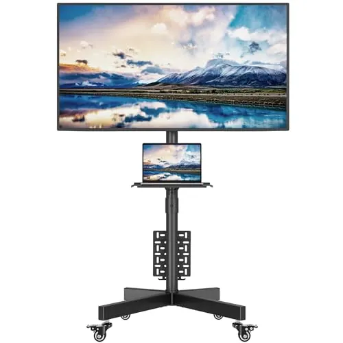 BONTEC Soporte TV de Suelo con Ruedas Carro, Soporte para Pantallas de 23"-60" Plasma/LCD/LED, con Carga máx. 40 kg, Ajuste de Altura y Ángulo, Gestión de Cables, Base Estable