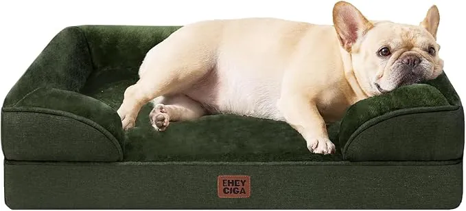 EHEYCIGA Cama Perros Medianos 76x51x16cm, Cama Perros Pequeños Impermeable Lavable con Espuma Viscoelástica, Sofá Perro Desmontable, Verde Oscuro