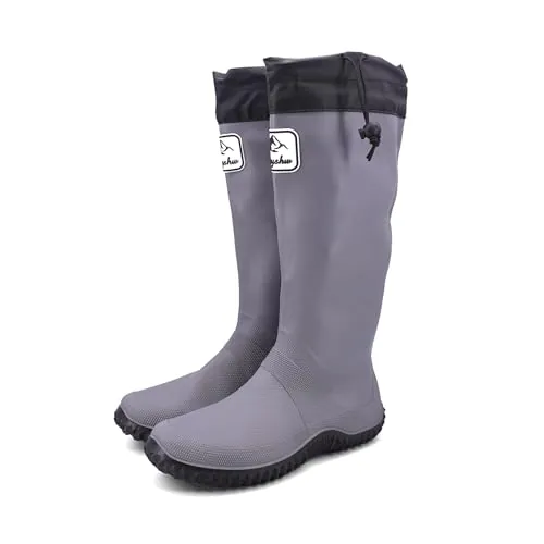 JOMIX Botas de Agua para Mujer y Hombre, Impermeables para la Lluvia Plegables, Botines Alta Jardín Trabajo (Gris, 36_37)