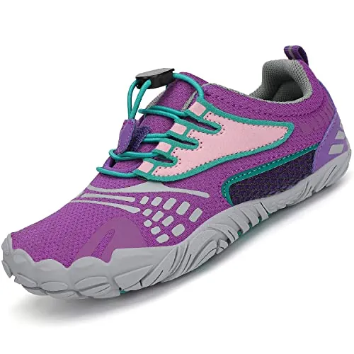 SAGUARO Zapatillas de Trail Niñas Calzado Descalzos Niños Zapatillas de Deporte Fitness Transpirables Minimalistas Barefoot Zapatos Senderismo Antideslizantes Exterior Moradoprofundo 33 EU