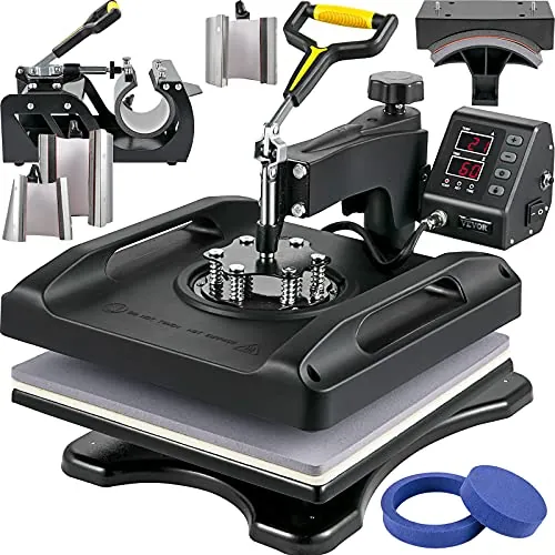 VEVOR Prensa de Calor 8 en 1 Placa 38 x 38 cm Máquina de Prensa de Calor Negra 1000 W Giratoria de 360 Grados Pantalla Digital Prensa de Transferencia para Camiseta Taza Sombrero Tapa