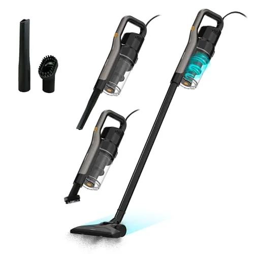 Mellerware Cleany 600W - Aspiradora con Cable Tipo Escoba, 15.500 Pa | Aspirador vertical ligero con cable de 6 m, boquilla 2 en 1 y soporte de pared. Para polvo, migas y pelos de mascotas.