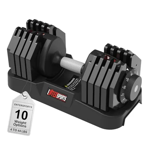EnterSports Mancuernas ajustables de 20 kg, 10 niveles de peso (2 – 20 kg) para ahorrar espacio, asas antideslizantes con bloqueo de seguridad, dispositivos de entrenamiento de fuerza para gimnasio en