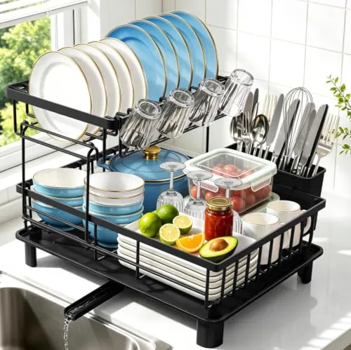KitchenBoss Escurridor 2 Niveles 43 cm x 33 cm x 33 cm, Negro