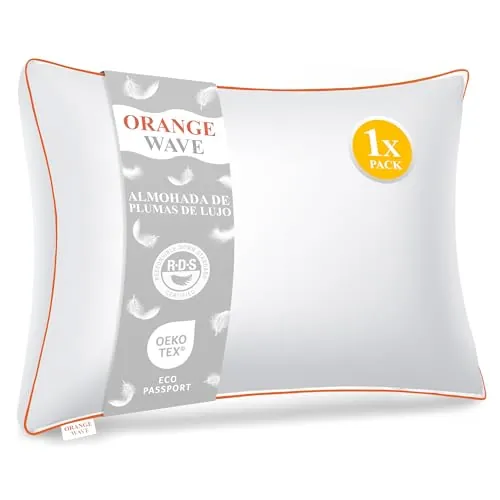 Orange Wave Almohada de Plumas 40x80 cm – Cojín de Lujo, RDS y Oeko-Tex